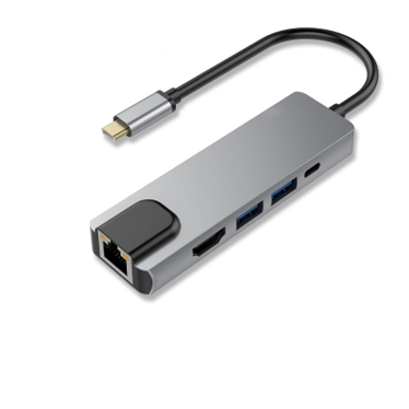 USB TYPE C集线器至超高速5合1 USB3.0，适用于4K 60 hz HDMI接口+ PD + NIC适配器