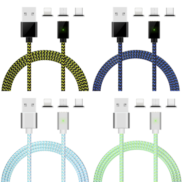 高品质3合1尼龙编织波纹磁吸数据线