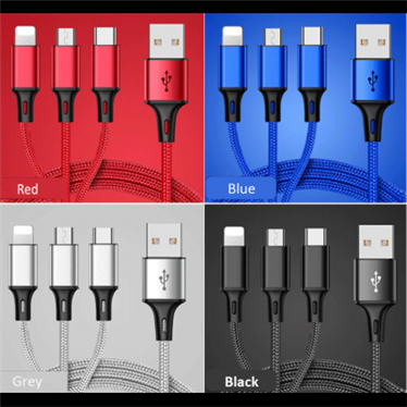 3合1微型USB电缆（适用于iPhone）华为Android USB电缆快速充电器电缆